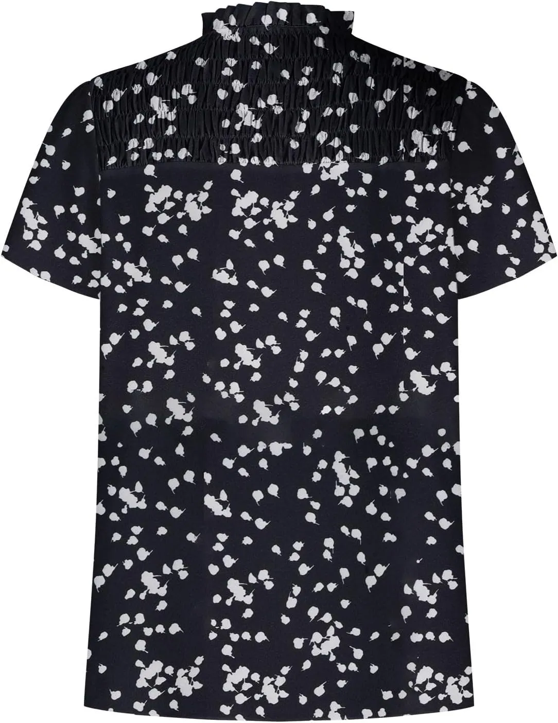 Women Casual V Neck Floral Print Smocked Short Sleeve Blouses Fashion Stand Collar Bohemian Tops Summer Vacation Shirts