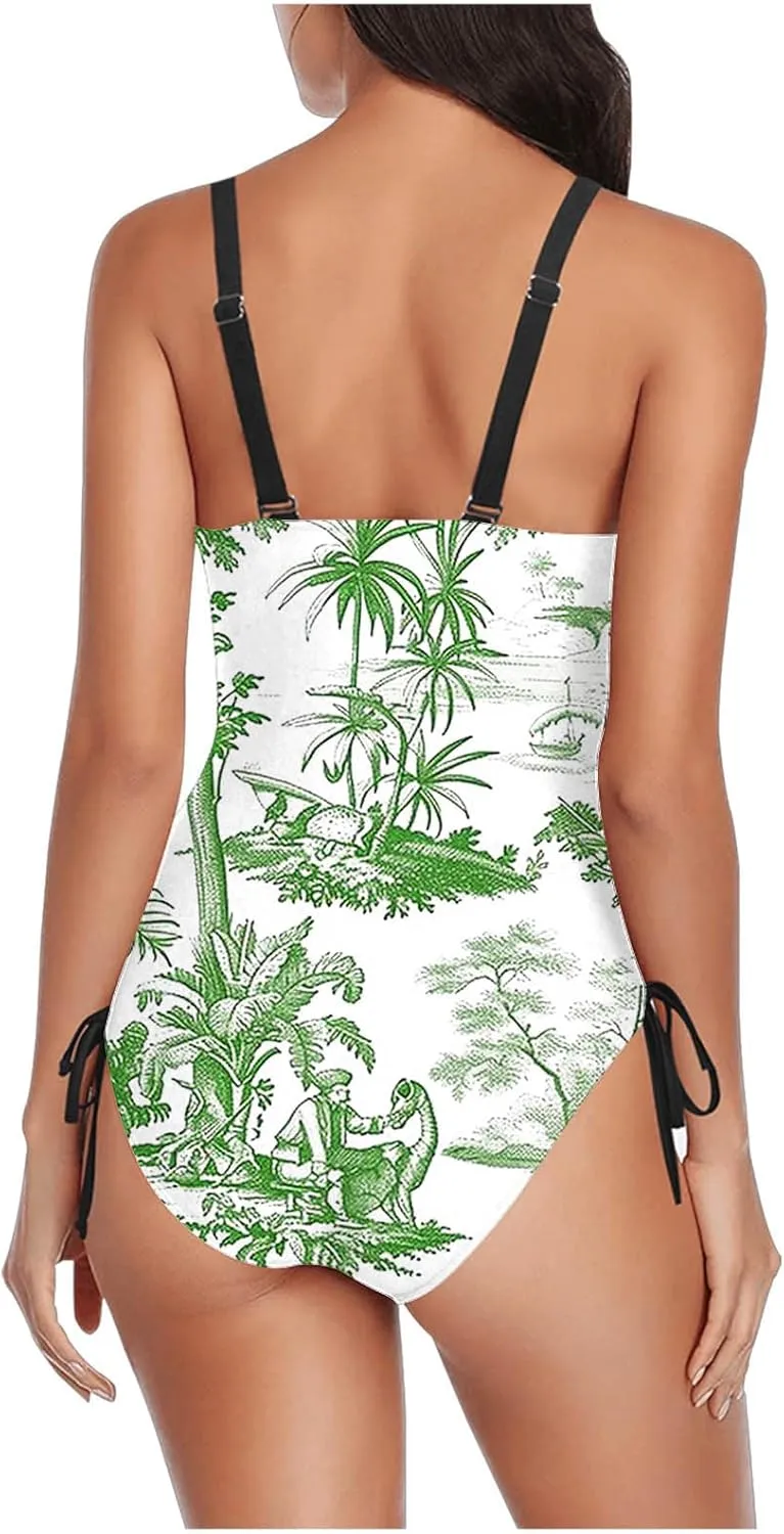 Women Floral One Piece Swimsuits Tummy Control Sleeveless Backless Slimming Swimwear High Waisted Boho Bathing Suits