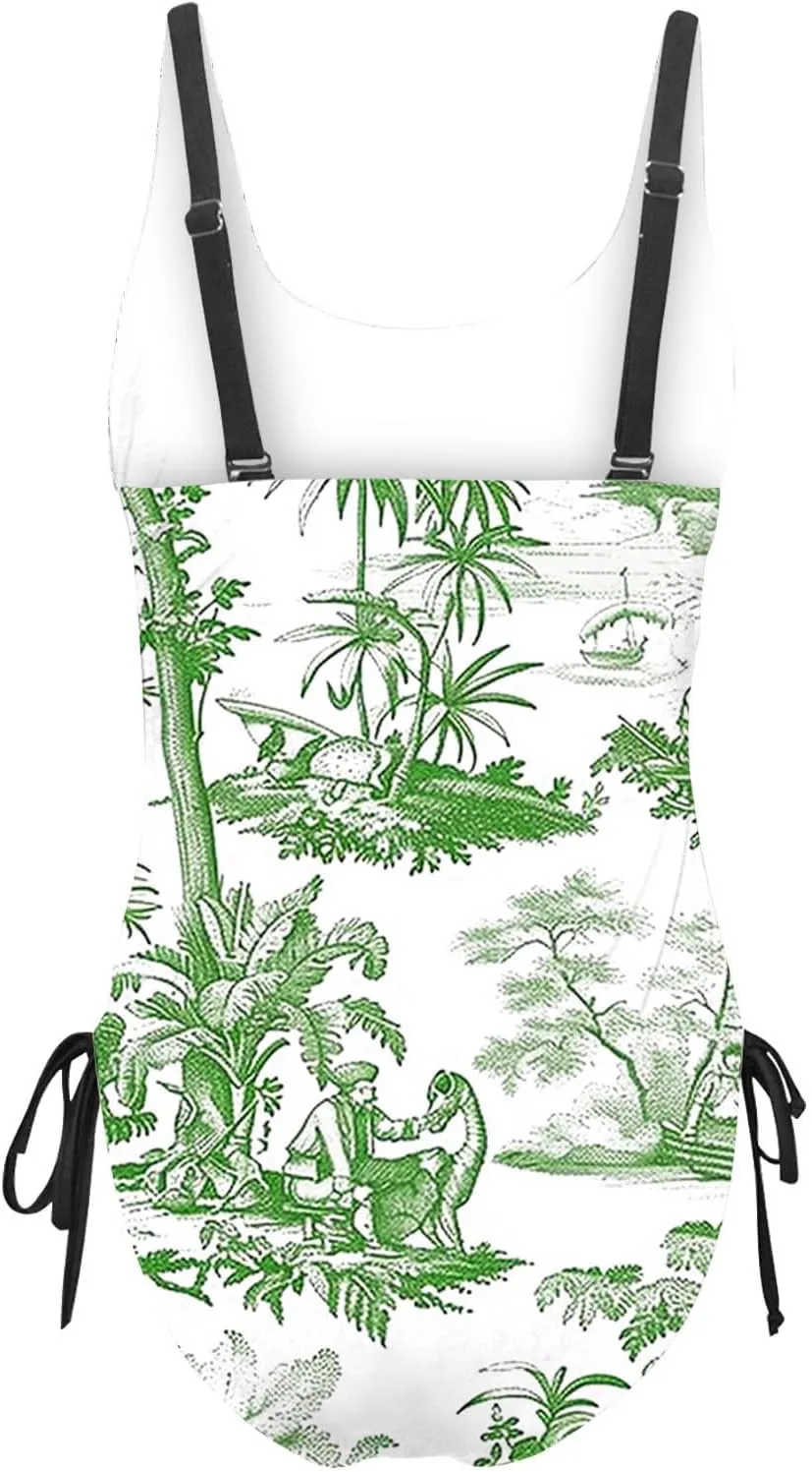 Women Floral One Piece Swimsuits Tummy Control Sleeveless Backless Slimming Swimwear High Waisted Boho Bathing Suits