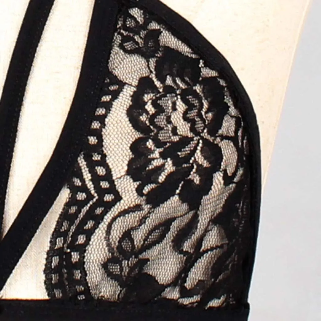 Women Lace Harness Belt Bra Lingerie Hollow Out Halter Neck Cage Bralette Festival Rave Push Up Tops Loungewear Costumes