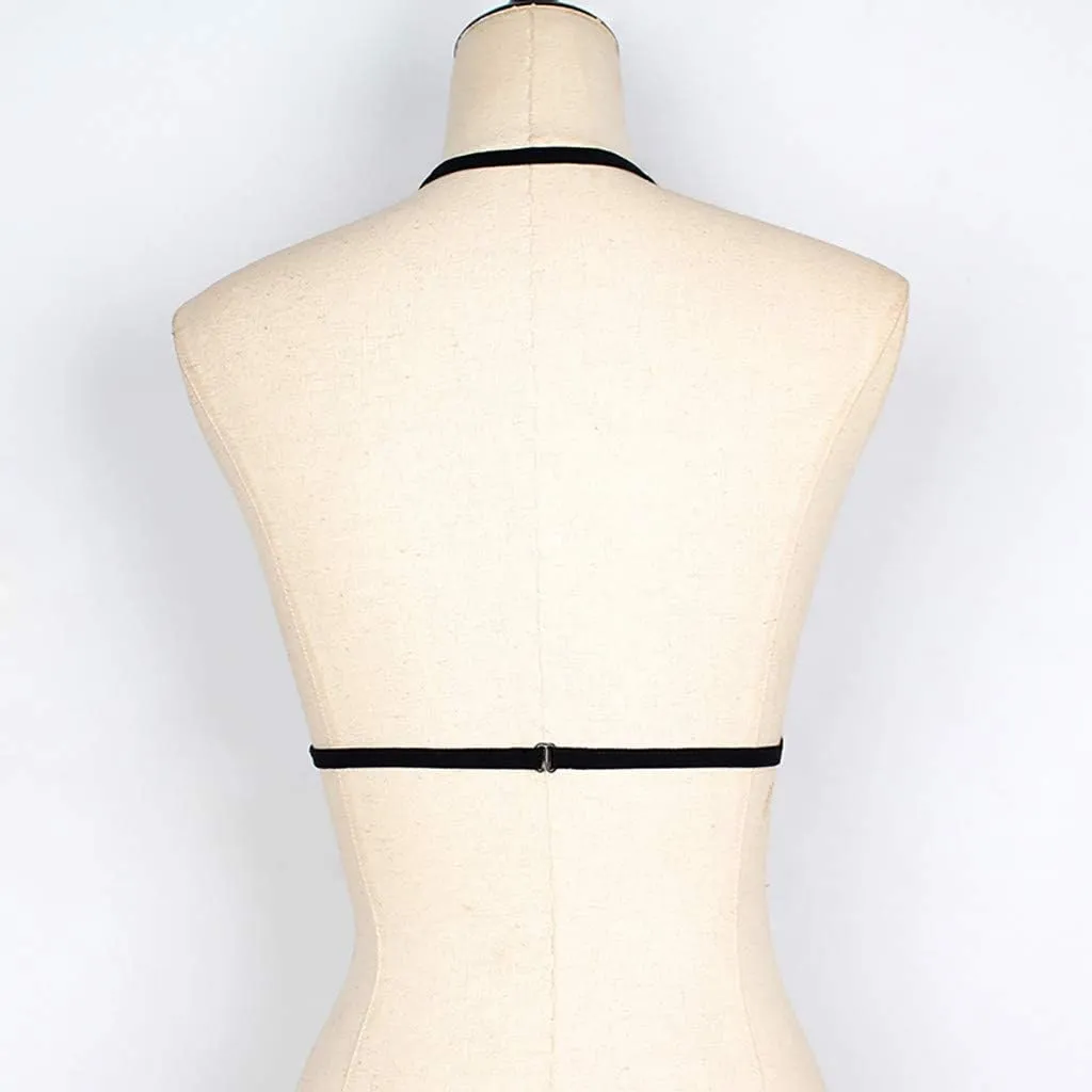 Women Lace Harness Belt Bra Lingerie Hollow Out Halter Neck Cage Bralette Festival Rave Push Up Tops Loungewear Costumes