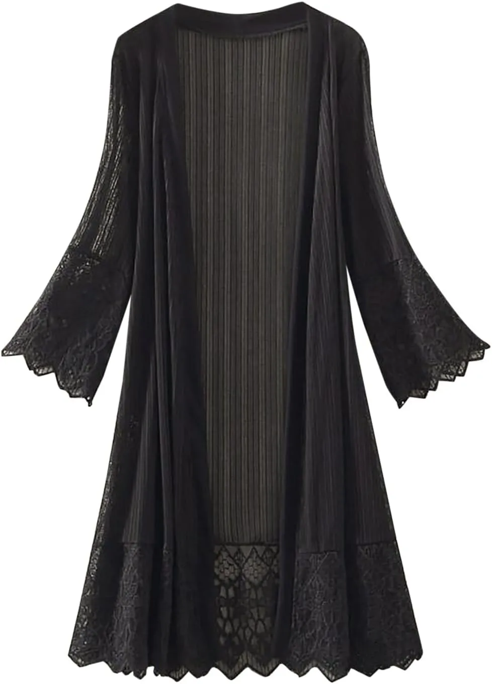 Women Mesh Lace Beach Cardigan Open Front Long Bikini Swimsuit Cover Ups Swimwear Sheer 3/4 Sleeve Sexy Bathing Suit