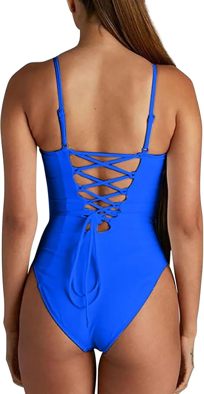 Women One Piece Backless Bikini Swimsuit Hawaiian Beach Sexy Push Up Padded Beachwear High Waiste Casual Bathing Suit