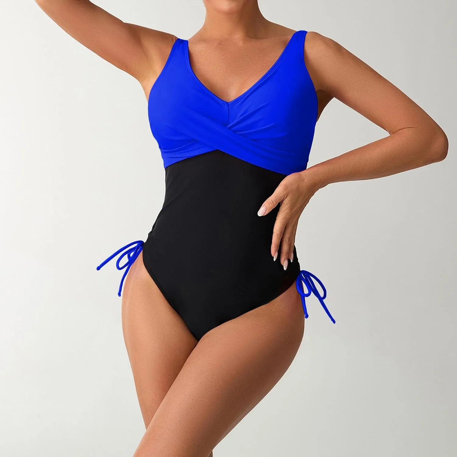 Women One Piece Bathing Suit Trendy Colorblock Tummy Control Swimsuits Slimming Criss Cross Modest Swim Suits 2025