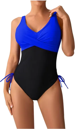 Women One Piece Bathing Suit Trendy Colorblock Tummy Control Swimsuits Slimming Criss Cross Modest Swim Suits 2025