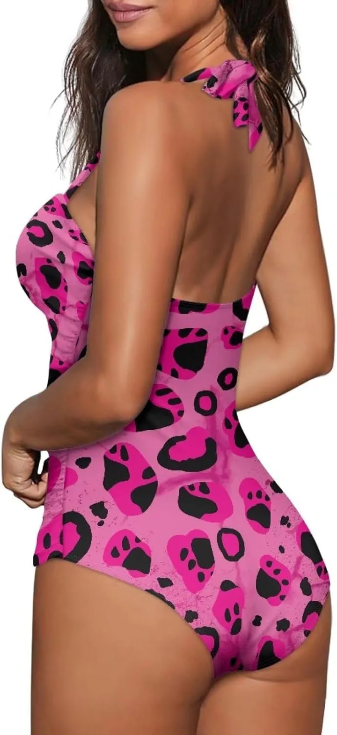 Women One Piece Swimsuit Halter Ruched High Waist Tummy Control Bathing Suit Backless Monokinis Swimwear Size S-2XL