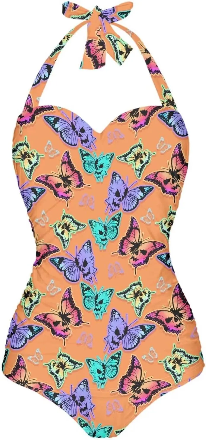 Women One Piece Swimsuit Halter Ruched High Waist Tummy Control Bathing Suit Backless Monokinis Swimwear Size S-2XL