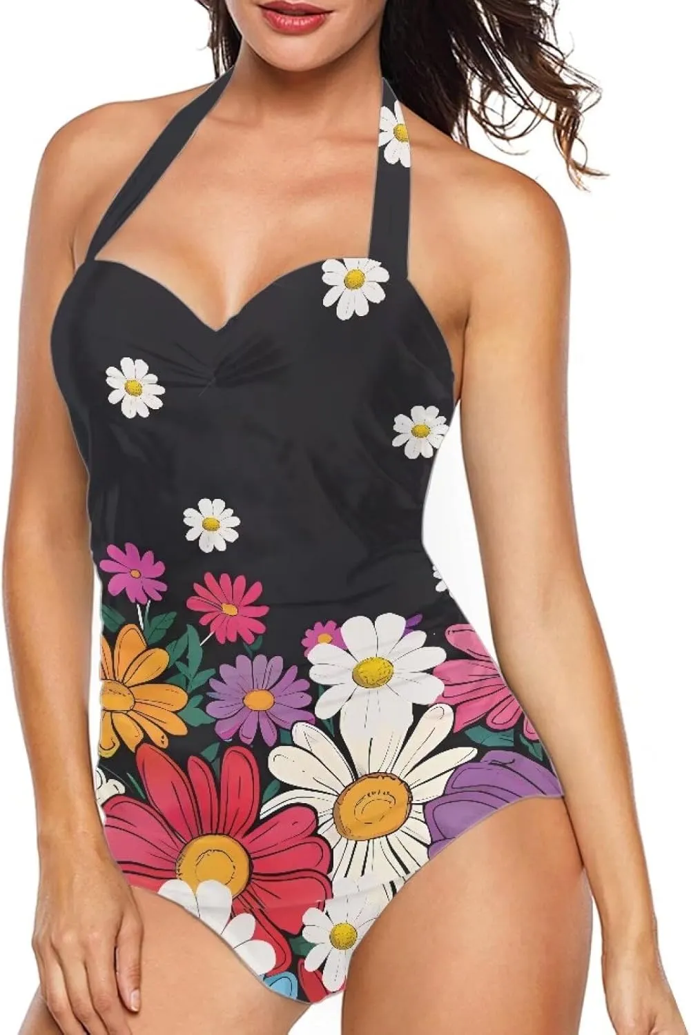 Women One Piece Swimsuit Halter Ruched High Waist Tummy Control Bathing Suit Backless Monokinis Swimwear Size S-2XL