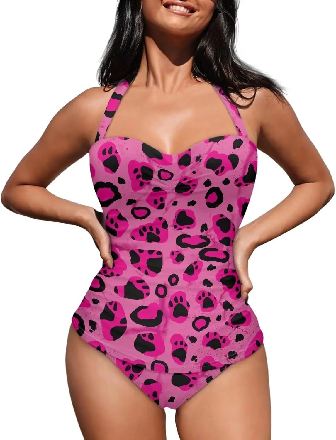 Women One Piece Swimsuit Halter Ruched High Waist Tummy Control Bathing Suit Backless Monokinis Swimwear Size S-2XL