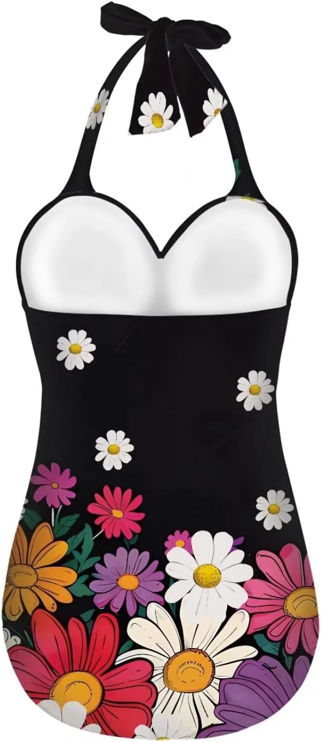 Women One Piece Swimsuit Halter Ruched High Waist Tummy Control Bathing Suit Backless Monokinis Swimwear Size S-2XL