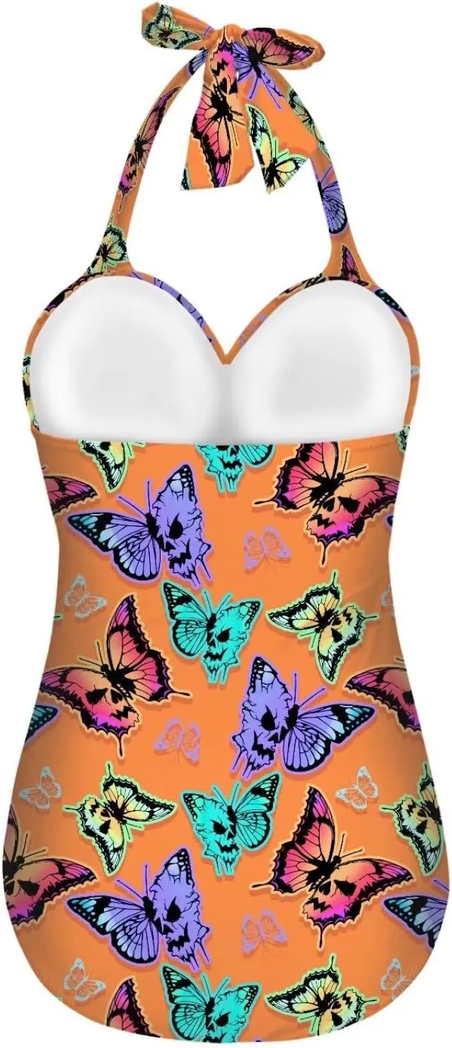 Women One Piece Swimsuit Halter Ruched High Waist Tummy Control Bathing Suit Backless Monokinis Swimwear Size S-2XL
