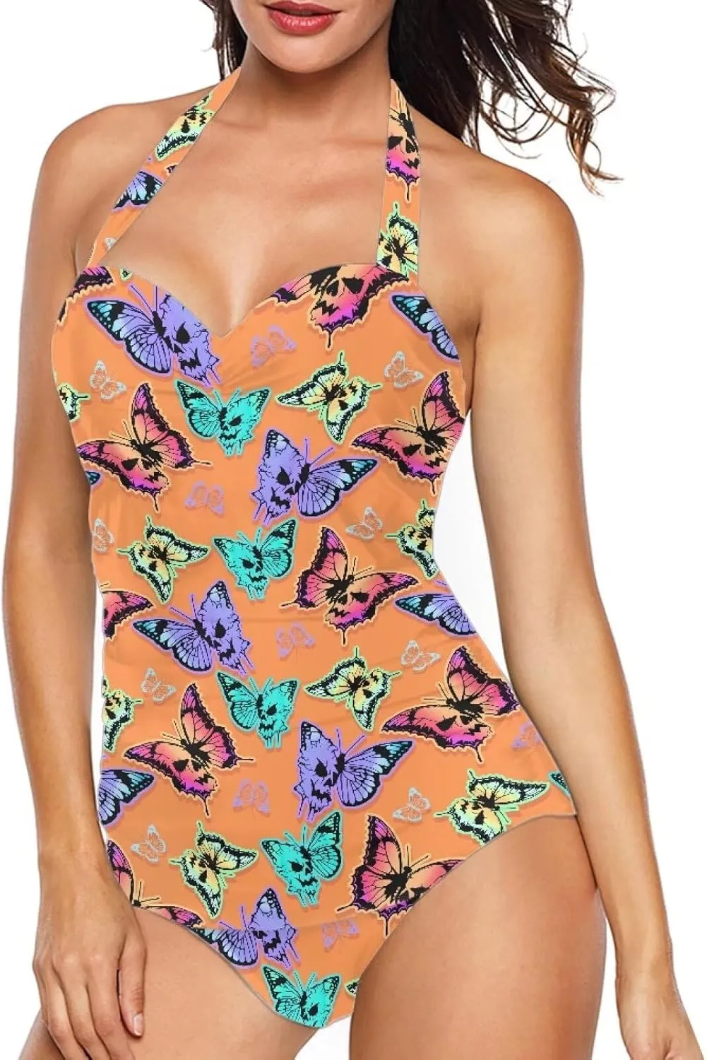 Women One Piece Swimsuit Halter Ruched High Waist Tummy Control Bathing Suit Backless Monokinis Swimwear Size S-2XL