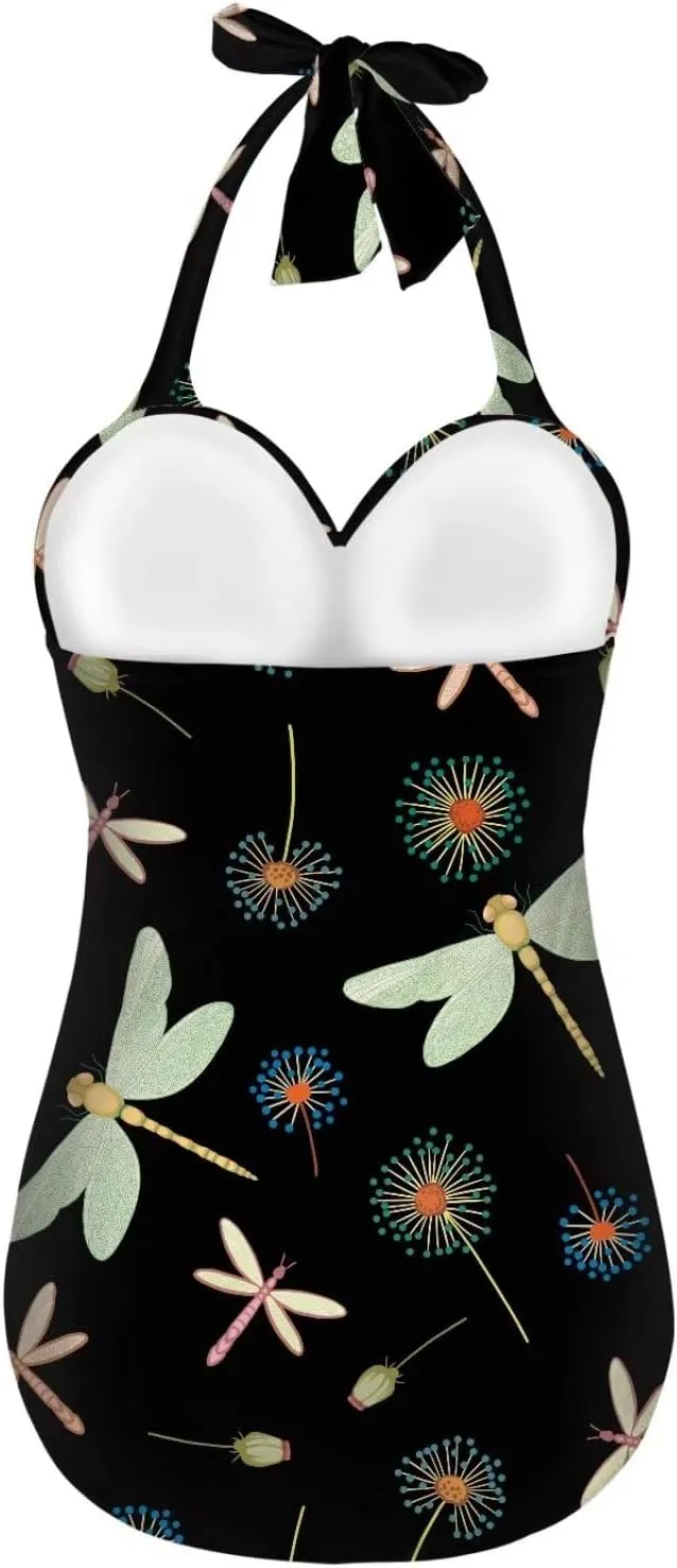 Women One Piece Swimsuit Halter Ruched High Waist Tummy Control Bathing Suit Backless Monokinis Swimwear Size S-2XL