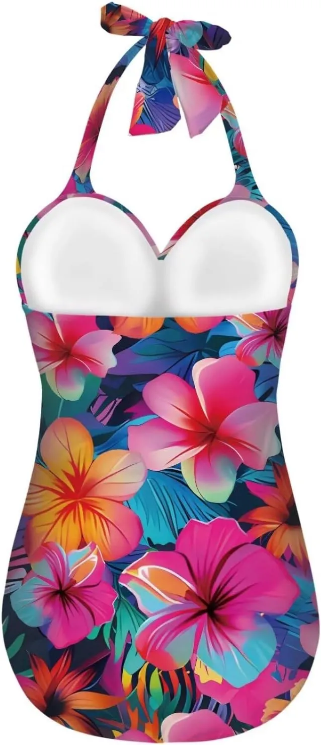 Women One Piece Swimsuit Halter Ruched High Waist Tummy Control Bathing Suit Backless Monokinis Swimwear Size S-2XL
