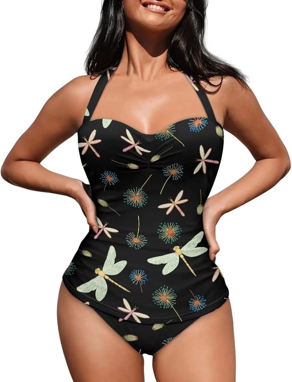 Women One Piece Swimsuit Halter Ruched High Waist Tummy Control Bathing Suit Backless Monokinis Swimwear Size S-2XL