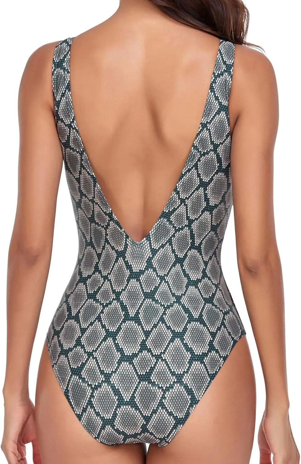 Women One Piece Swimsuit Padded Sexy V Neck Swim Suits Modest Tummy Control Monokinis Bathing Suits Backless Swimwear