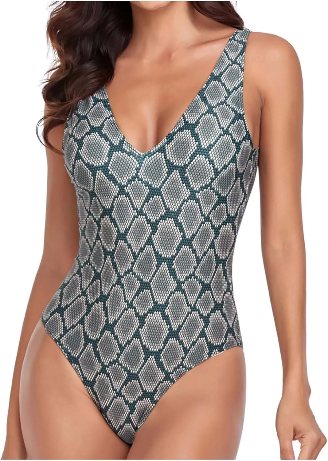 Women One Piece Swimsuit Padded Sexy V Neck Swim Suits Modest Tummy Control Monokinis Bathing Suits Backless Swimwear