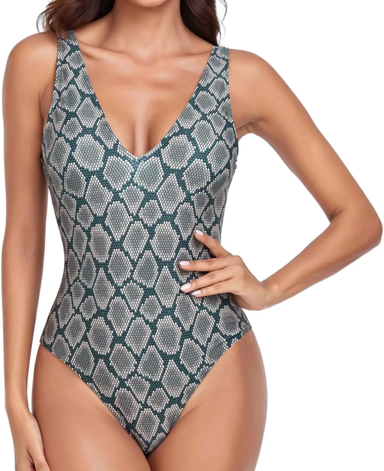 Women One Piece Swimsuit Padded Sexy V Neck Swim Suits Modest Tummy Control Monokinis Bathing Suits Backless Swimwear