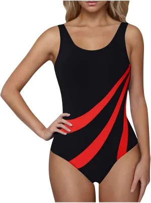Women One Piece Swimsuits Tummy Control Racerback Sports Slimming Bathing Suits Full Coverage Modest Swimwear