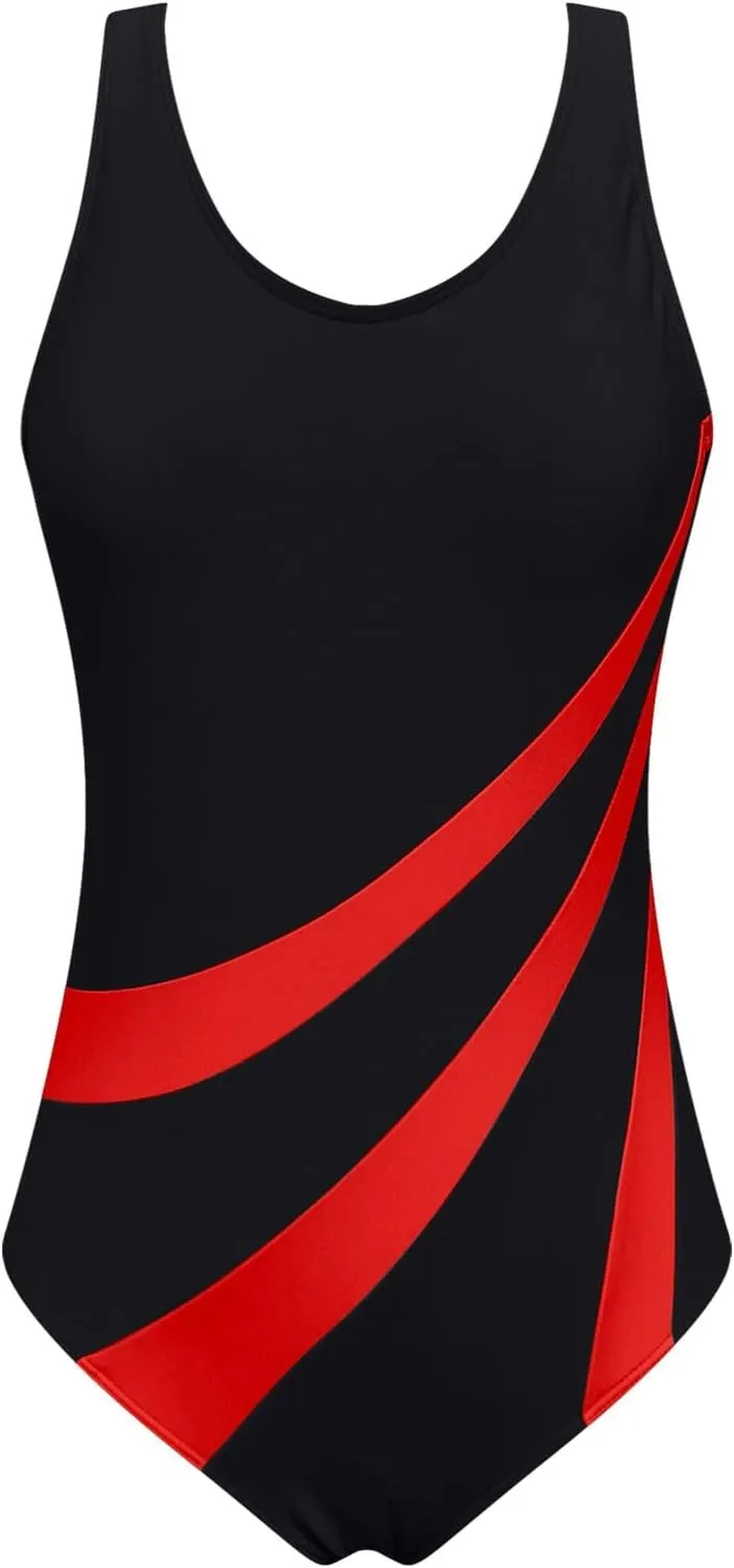 Women One Piece Swimsuits Tummy Control Racerback Sports Slimming Bathing Suits Full Coverage Modest Swimwear