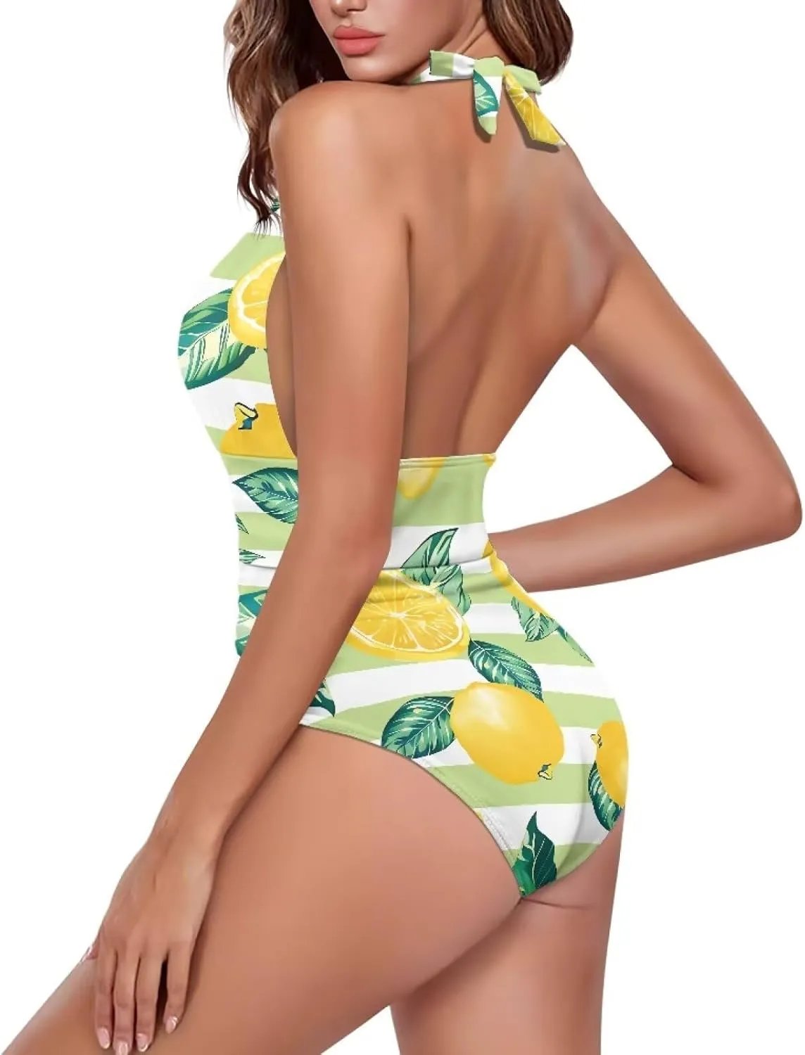 Women One Piece Swimsuits V Neck Halter Swimwear High Waist Tummy Control Bathing Suit Backless Monokinis Size S-3XL