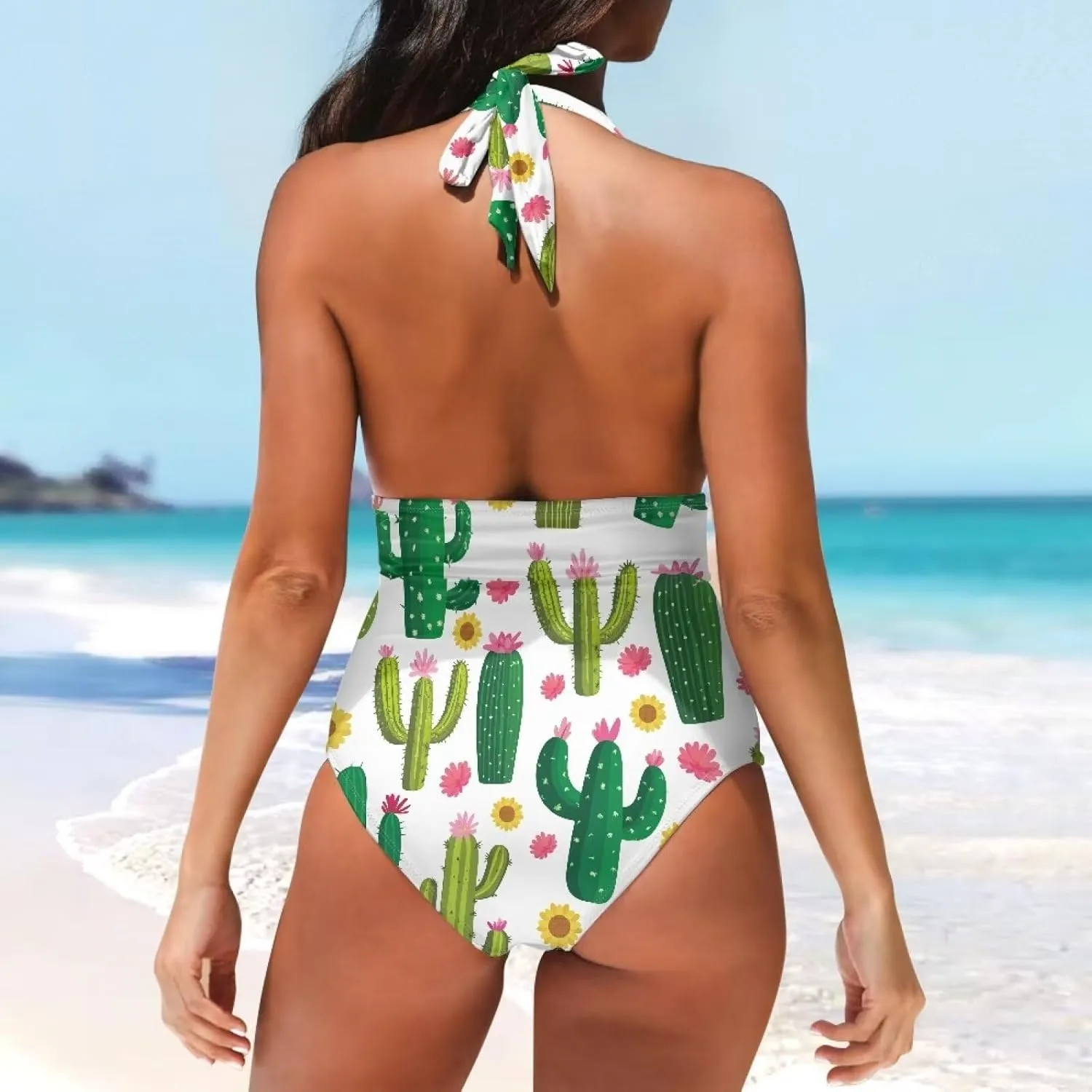 Women One Piece Swimsuits V Neck Halter Swimwear High Waist Tummy Control Bathing Suit Backless Monokinis Size S-3XL
