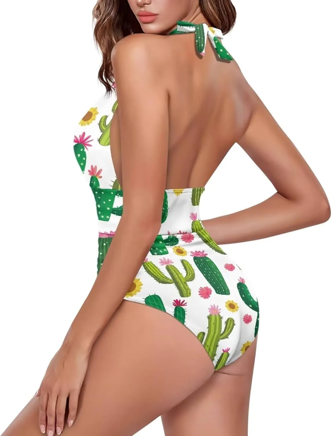 Women One Piece Swimsuits V Neck Halter Swimwear High Waist Tummy Control Bathing Suit Backless Monokinis Size S-3XL