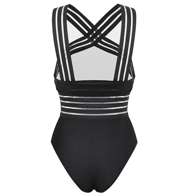 Women One Piece Swimwear Front Crossover Swimsuits Hollow Bathing Suits Monokinis