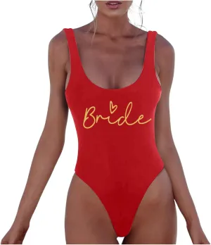 Women One Piece Tummy Control Swimsuits High Cut Bride Sexy Bathing Suit Slimming Swim Suit Letter Print Backless Swimwear