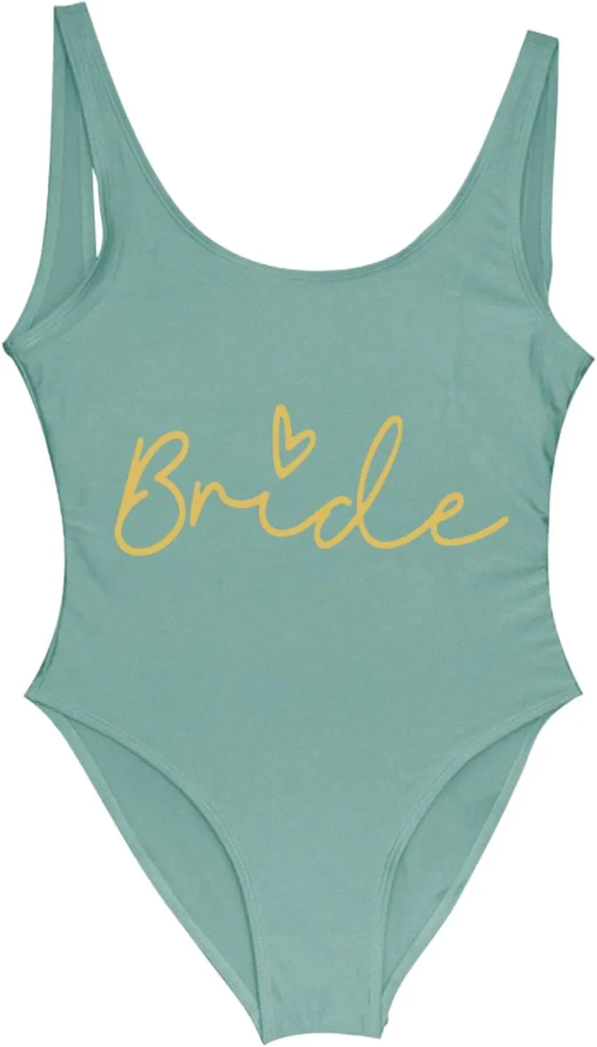 Women One Piece Tummy Control Swimsuits High Cut Bride Sexy Bathing Suit Slimming Swim Suit Letter Print Backless Swimwear