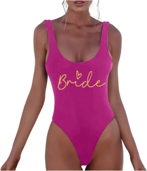 Women One Piece Tummy Control Swimsuits High Cut Bride Sexy Bathing Suit Slimming Swim Suit Letter Print Backless Swimwear
