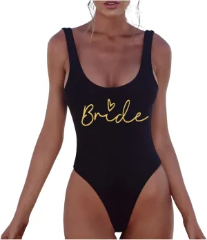 Women One Piece Tummy Control Swimsuits High Cut Bride Sexy Bathing Suit Slimming Swim Suit Letter Print Backless Swimwear