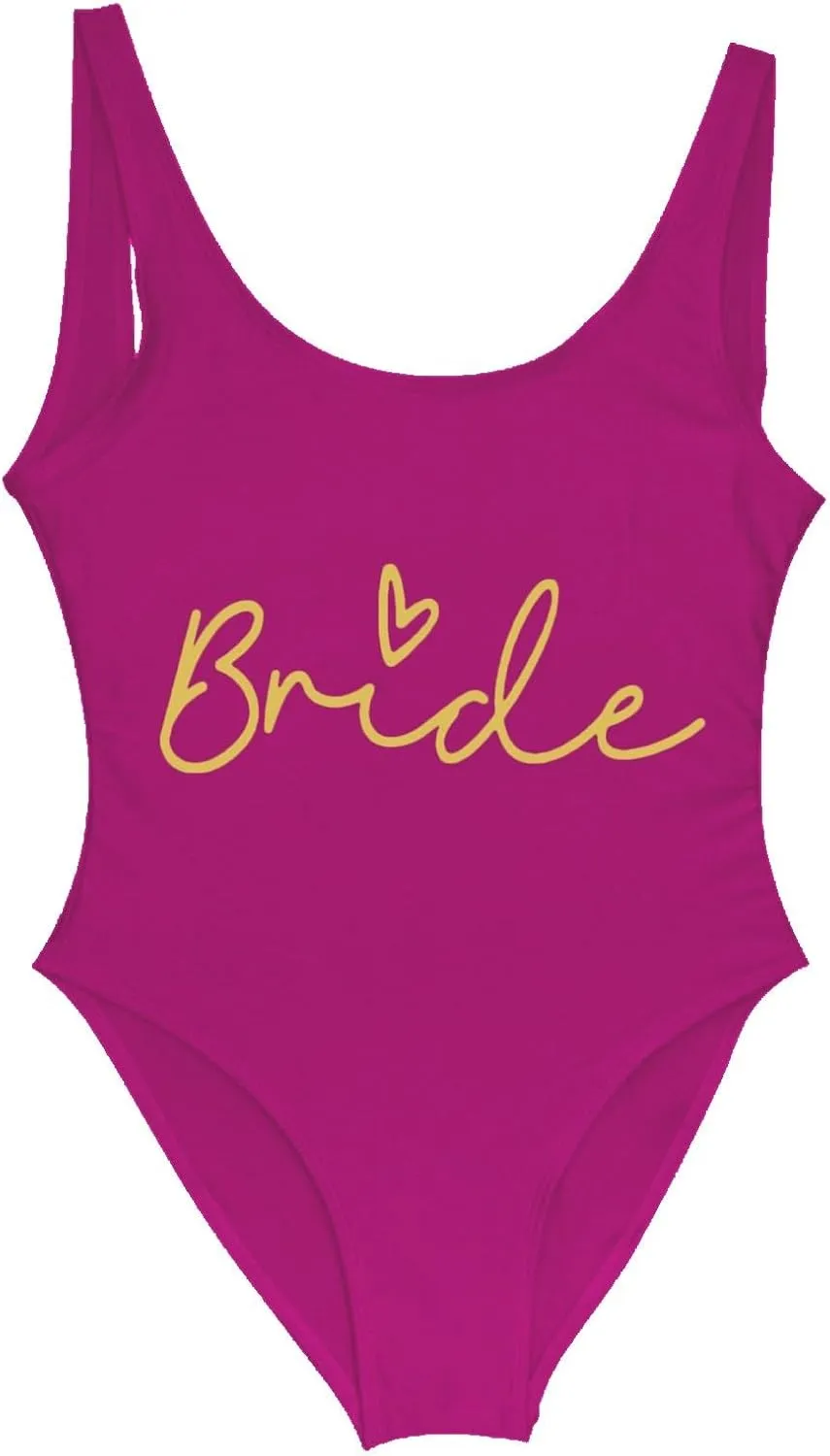 Women One Piece Tummy Control Swimsuits High Cut Bride Sexy Bathing Suit Slimming Swim Suit Letter Print Backless Swimwear