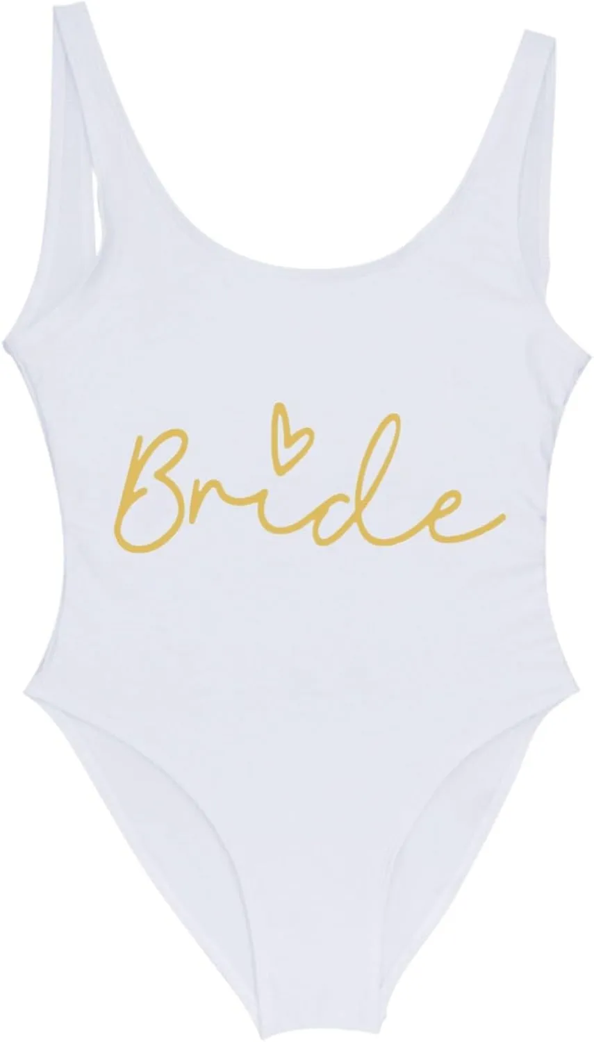 Women One Piece Tummy Control Swimsuits High Cut Bride Sexy Bathing Suit Slimming Swim Suit Letter Print Backless Swimwear