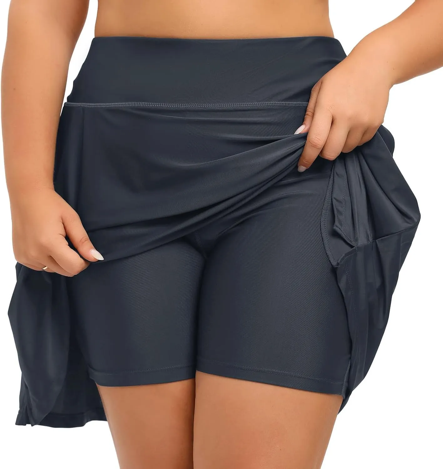 Women Plus Size Swim Skirt with Shorts High Waisted Swimming Skort Bathing Suit Skirts Bottoms Zipper Pockets