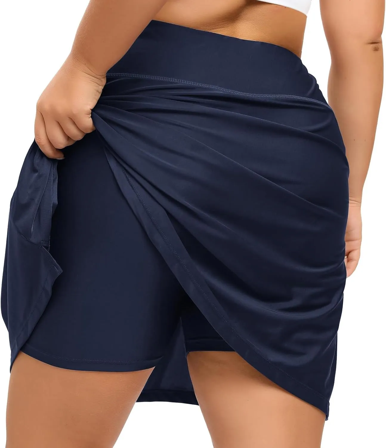 Women Plus Size Swim Skirt with Shorts High Waisted Swimming Skort Bathing Suit Skirts Bottoms Zipper Pockets