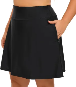 Women Plus Size Swim Skirt with Shorts High Waisted Swimming Skort Bathing Suit Skirts Bottoms Zipper Pockets