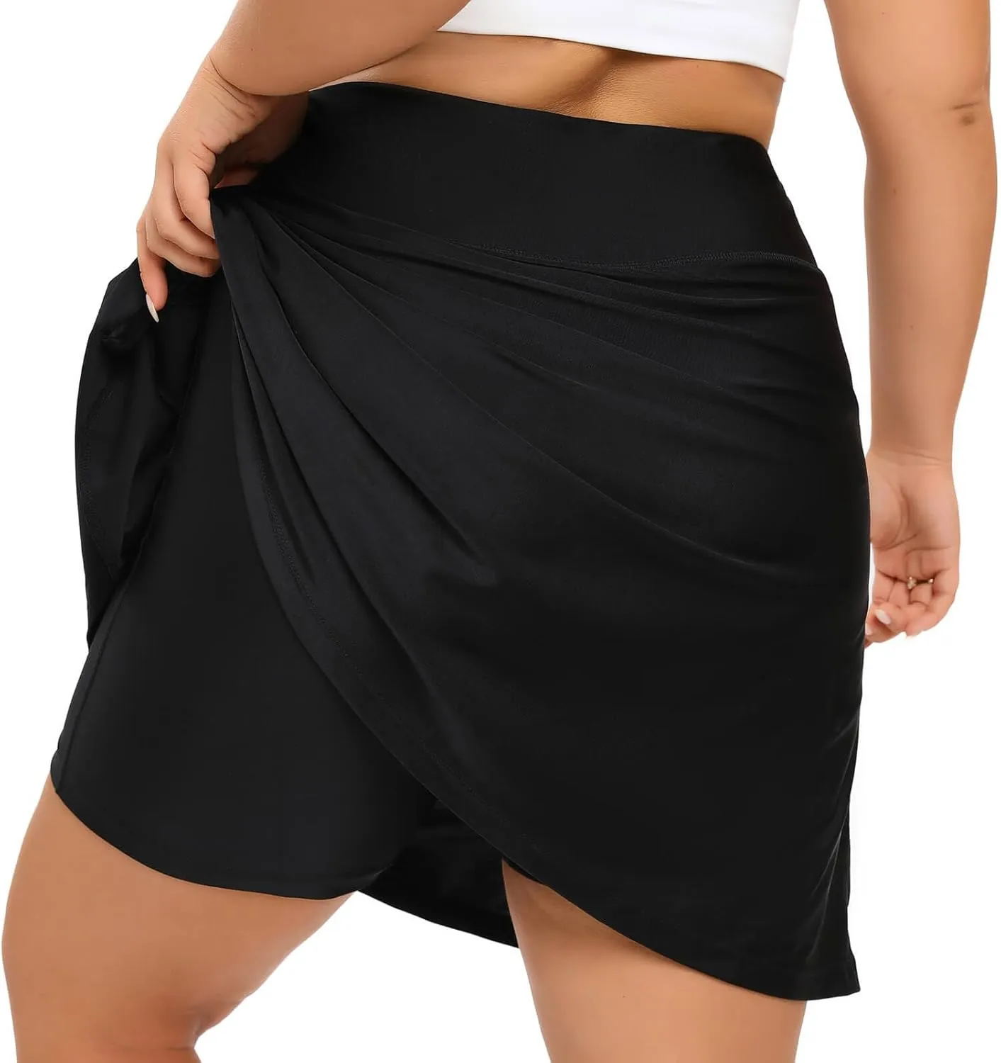 Women Plus Size Swim Skirt with Shorts High Waisted Swimming Skort Bathing Suit Skirts Bottoms Zipper Pockets