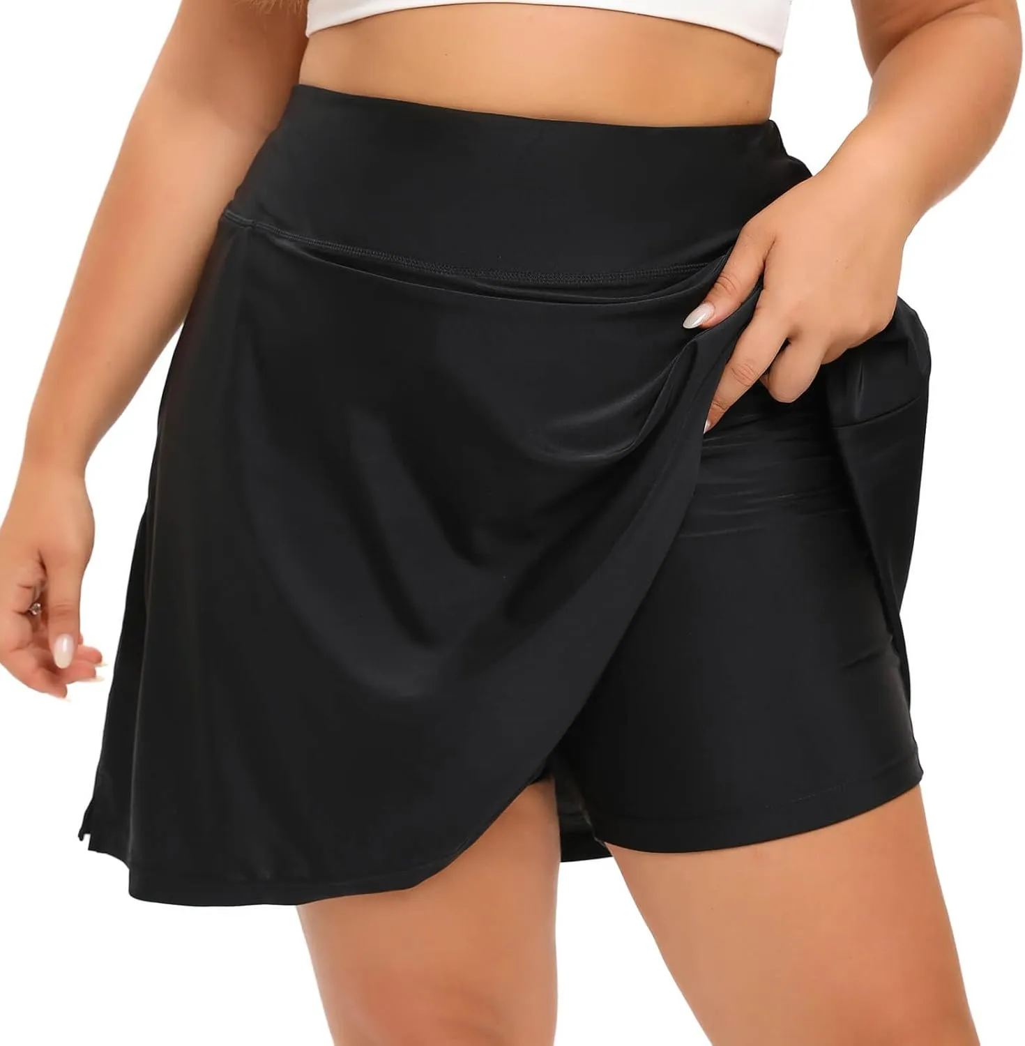 Women Plus Size Swim Skirt with Shorts High Waisted Swimming Skort Bathing Suit Skirts Bottoms Zipper Pockets