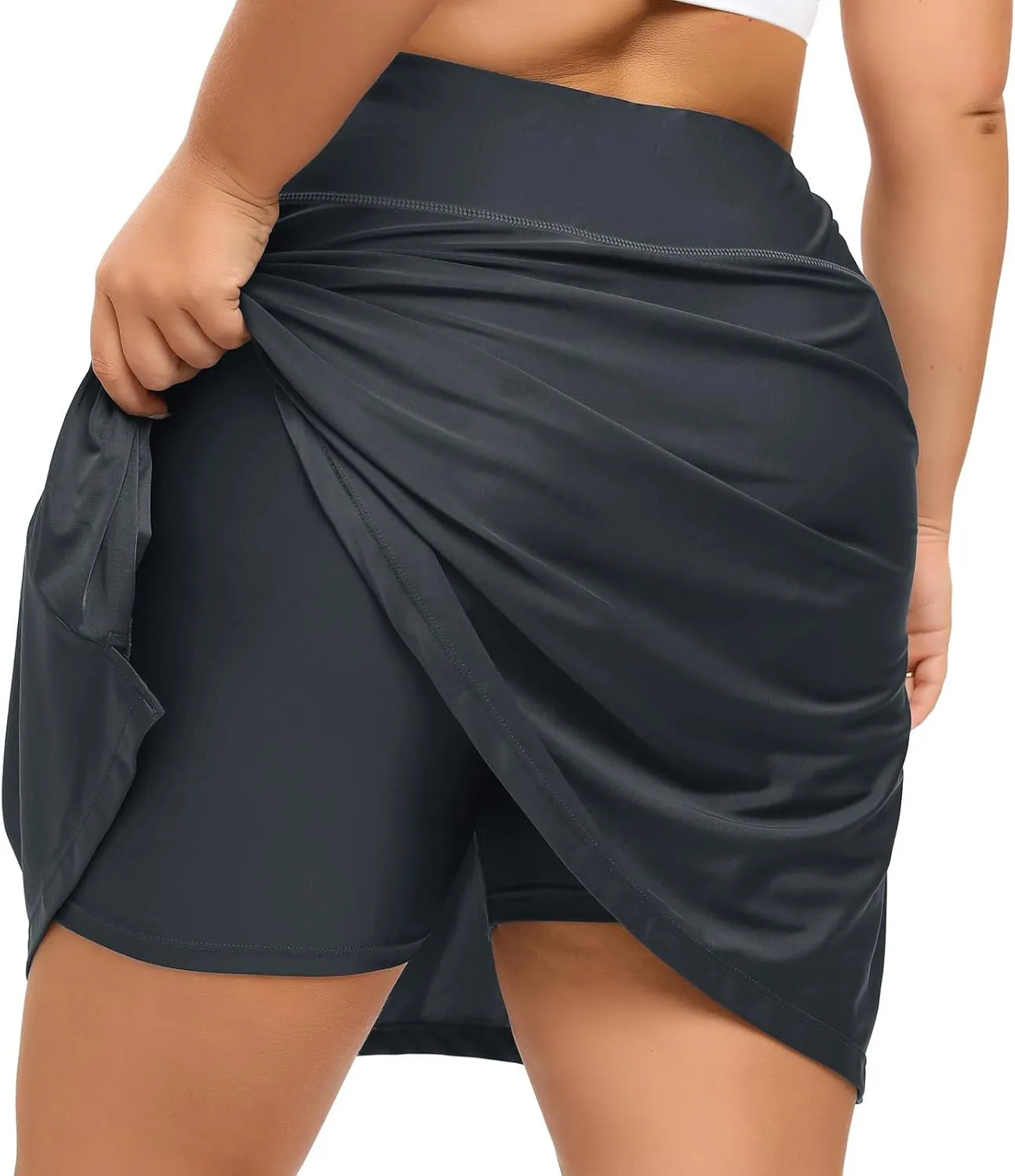 Women Plus Size Swim Skirt with Shorts High Waisted Swimming Skort Bathing Suit Skirts Bottoms Zipper Pockets