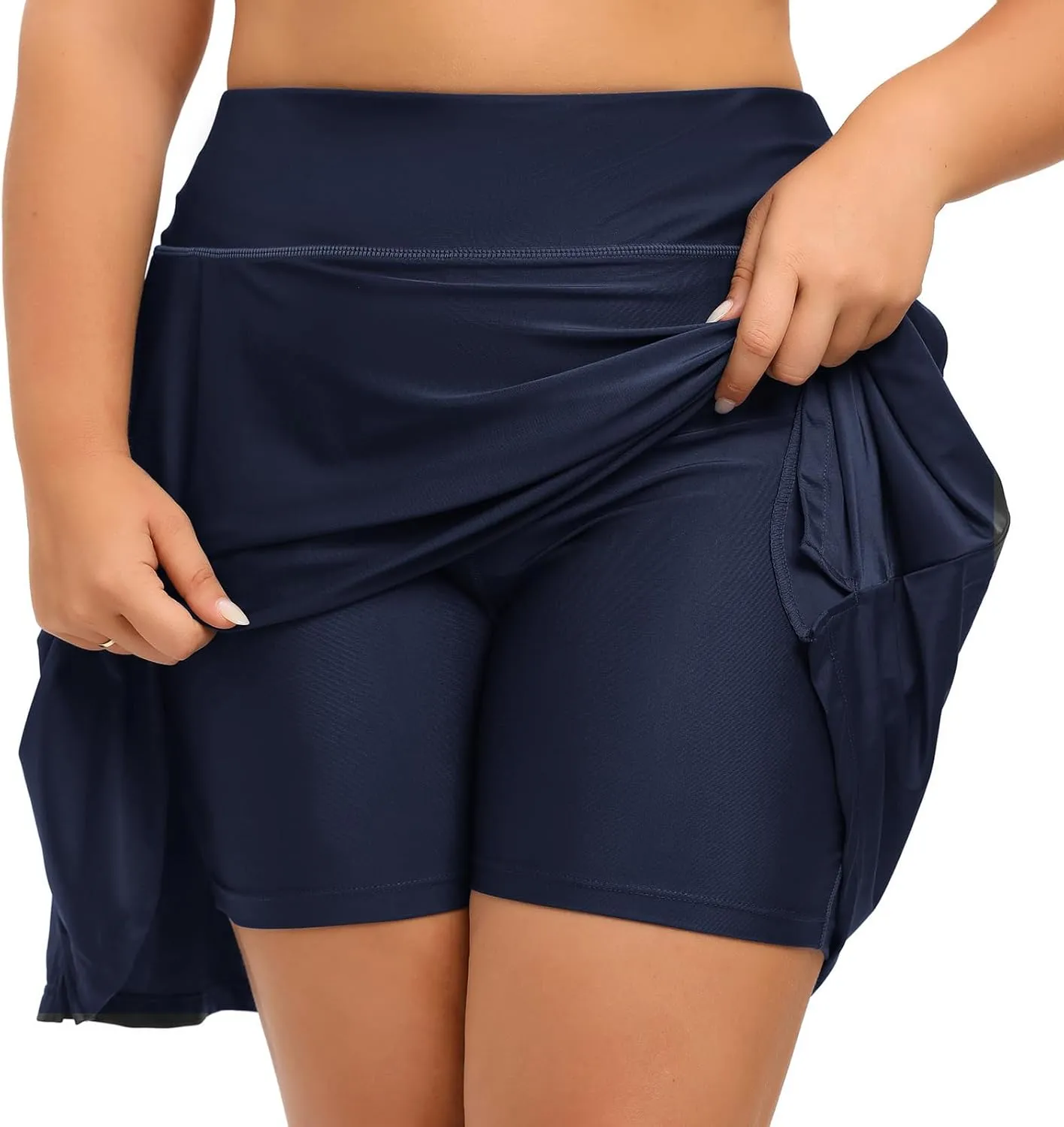 Women Plus Size Swim Skirt with Shorts High Waisted Swimming Skort Bathing Suit Skirts Bottoms Zipper Pockets
