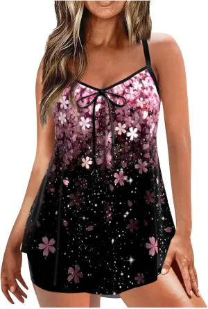 Women Two Piece Tankini Set Ruched Bathing Suit Tank Tops Swimsuit with Shorts (Available in Plus Size)