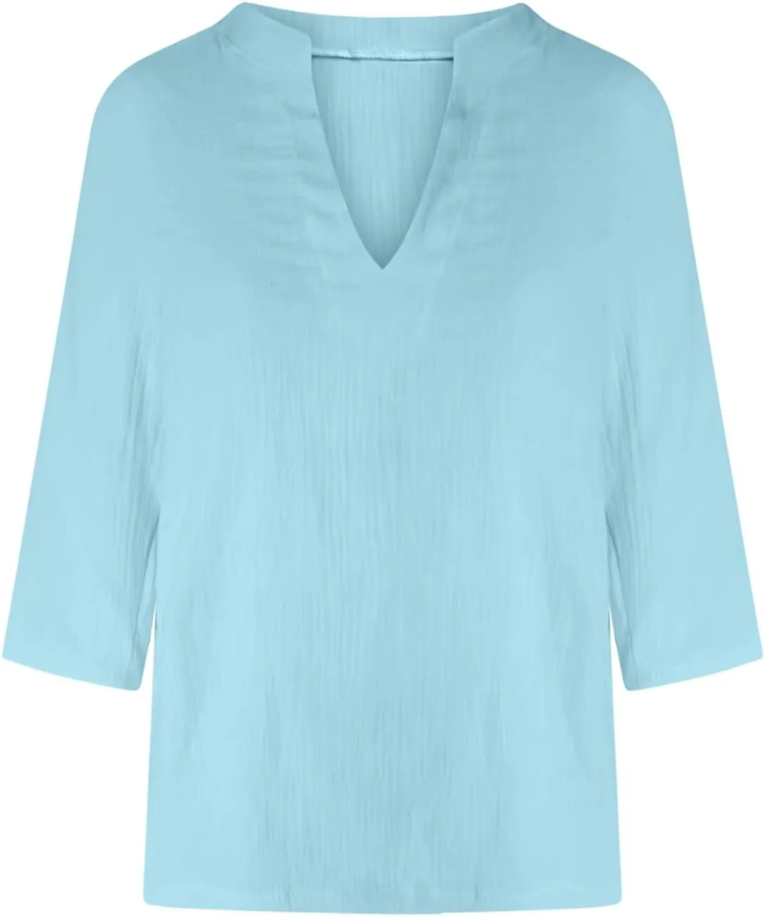 Women V Neck Stand Collar Tunic Tops Summer Cotton Linen 3/4 Sleeve Casual Loose Fit T-Shirts Dressy Basic Office Work Blouse