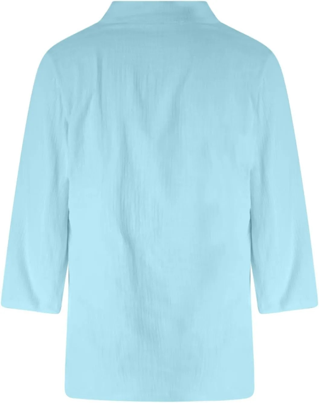 Women V Neck Stand Collar Tunic Tops Summer Cotton Linen 3/4 Sleeve Casual Loose Fit T-Shirts Dressy Basic Office Work Blouse