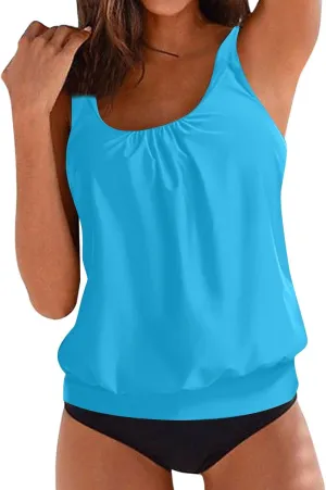 Womens 2 Piece Tankini Swimsuits Tummy Control Ruffle High Waisted Bathing Suit Ladies Sexy Outdoor Beach Swim Outfit