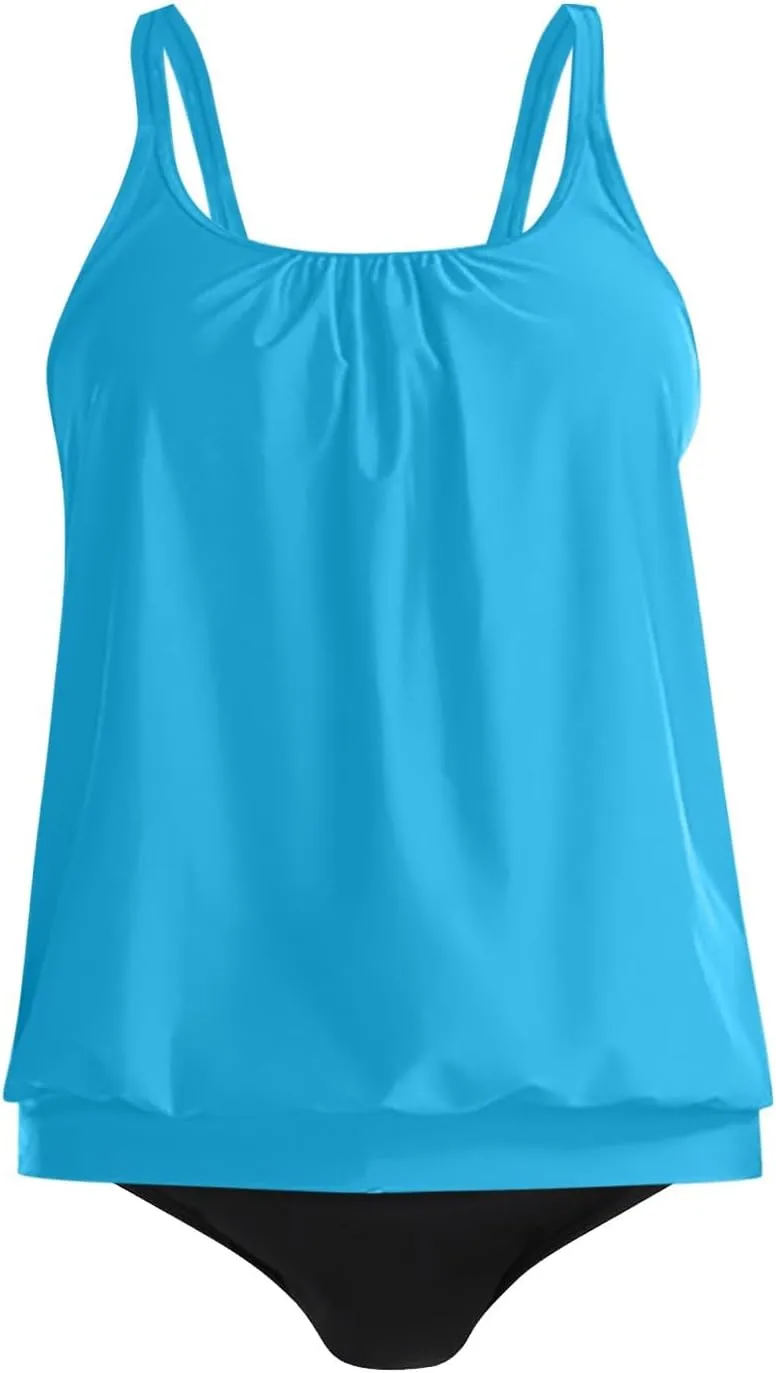 Womens 2 Piece Tankini Swimsuits Tummy Control Ruffle High Waisted Bathing Suit Ladies Sexy Outdoor Beach Swim Outfit
