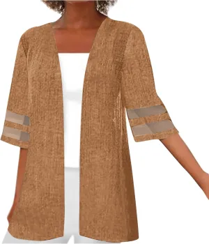 Women's 2024 Fall Open Front Cardigans Classic Lace Trim Kimono Plus Size Summer Beach Cover Ups Linen Dressy Blouses