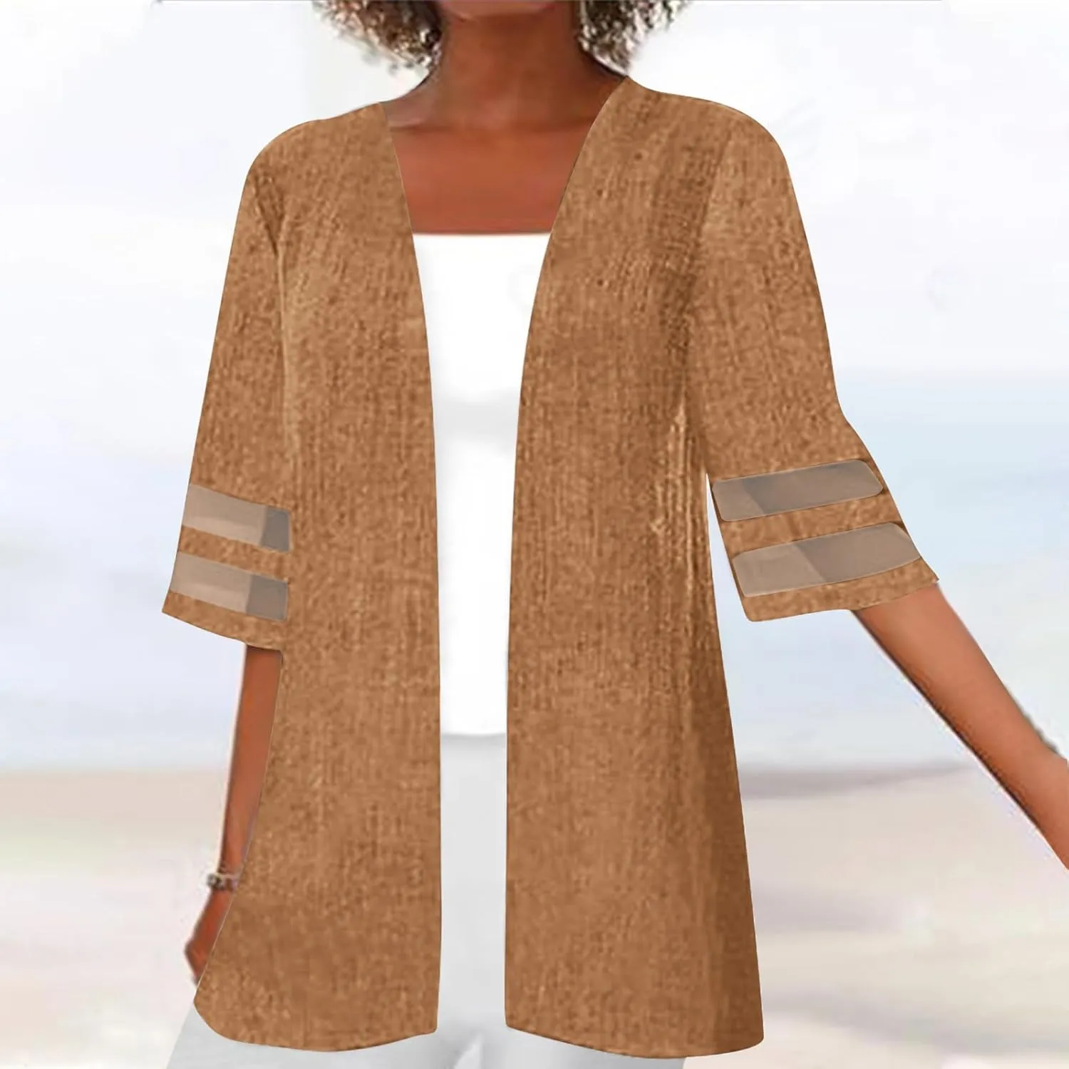 Women's 2024 Fall Open Front Cardigans Classic Lace Trim Kimono Plus Size Summer Beach Cover Ups Linen Dressy Blouses