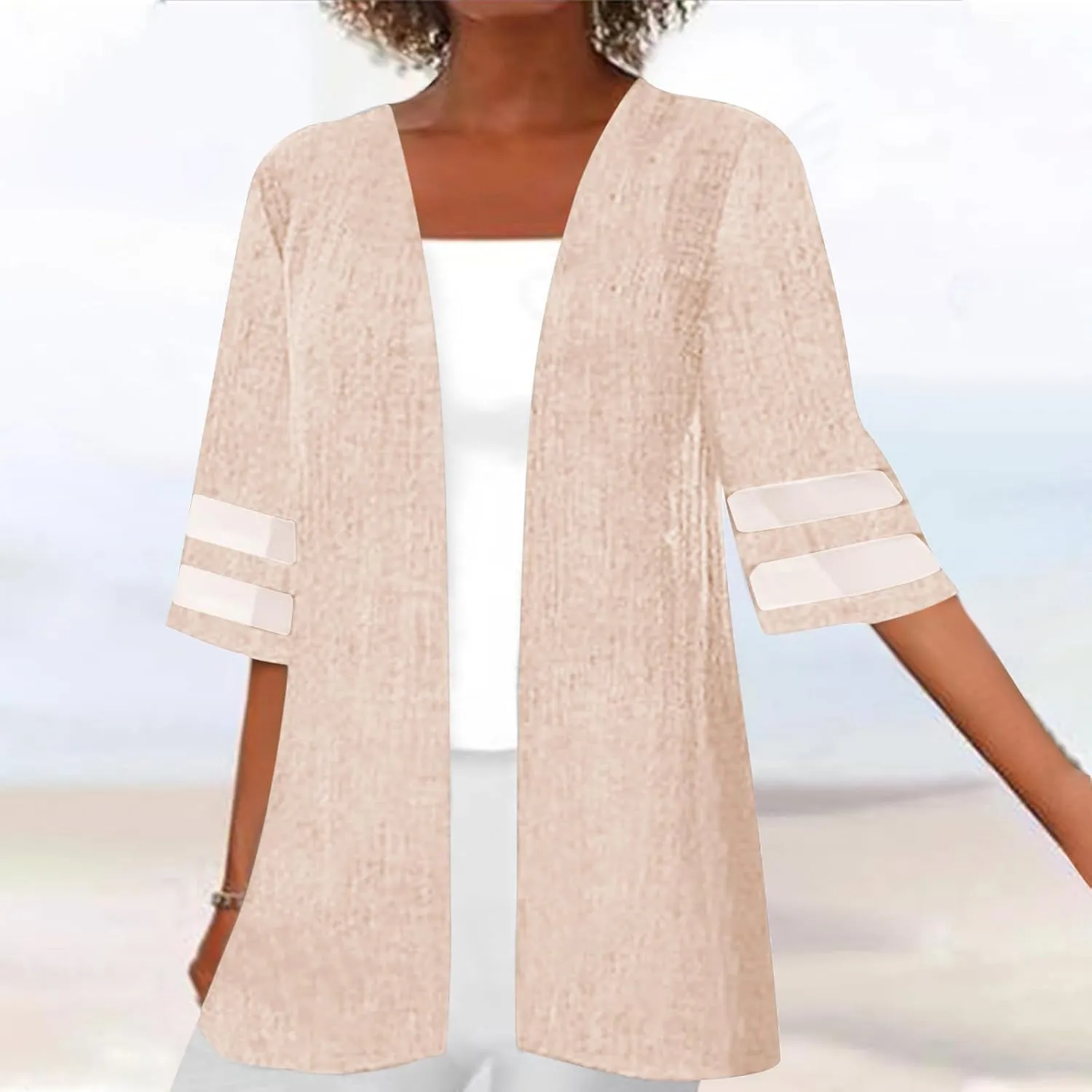 Women's 2024 Fall Open Front Cardigans Classic Lace Trim Kimono Plus Size Summer Beach Cover Ups Linen Dressy Blouses