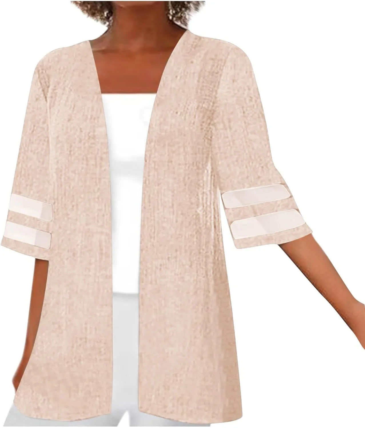 Women's 2024 Fall Open Front Cardigans Classic Lace Trim Kimono Plus Size Summer Beach Cover Ups Linen Dressy Blouses